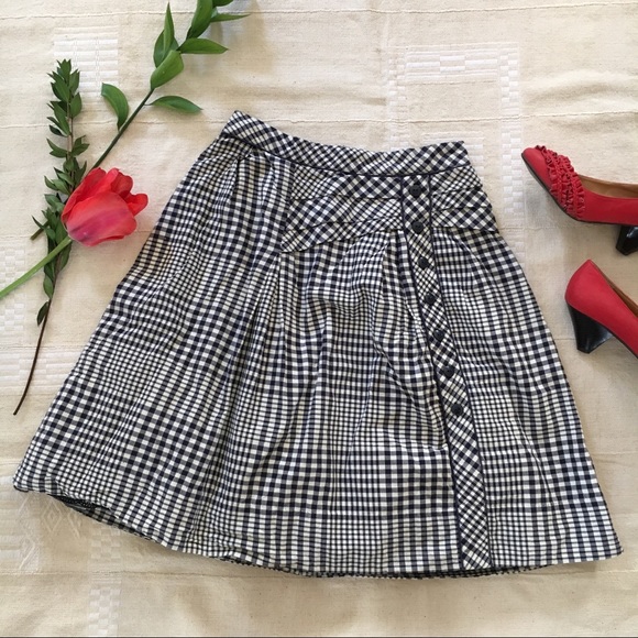 Anthropologie Dresses & Skirts - Odille Anthropologie navy gingham plaid skirt sz 0